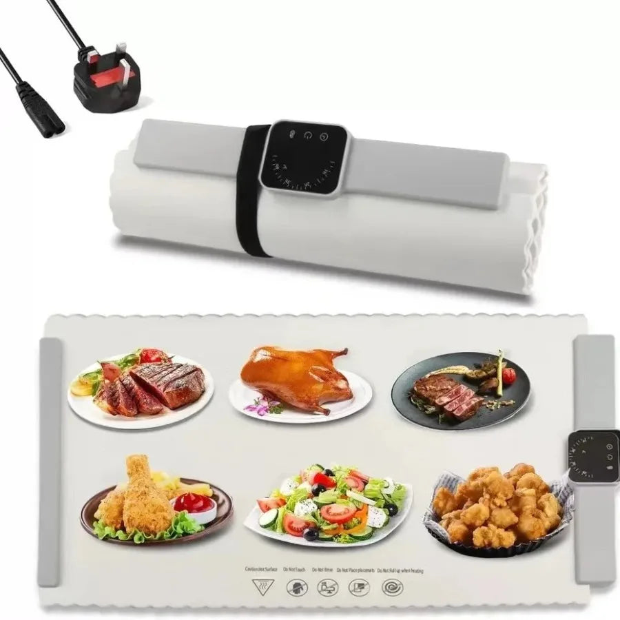 Electric Warming Tray, Full Surface Warming Mat for Food, Rollable and Portable, Fast Heating Pad with 3 Temperature Control