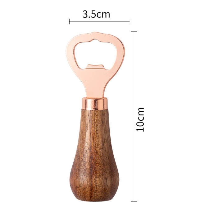 Stainless Steel Beer Bottle Opener with Wood Handle, Kitchen Tools, Anniversary Wedding Gift Rose Gold