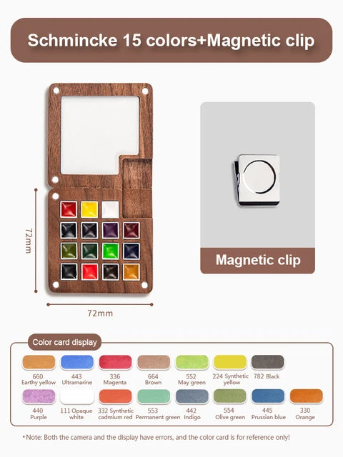 Mini watercolor paint box and small notebook Mingke 8-color wooden box mini drawing board solid watercolor painting