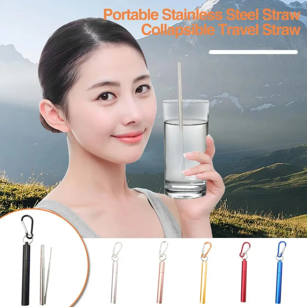 1 Set Reusable Telescopic Straw Set Portable Stainless Steel Easy To Clean Straw With Carry Case