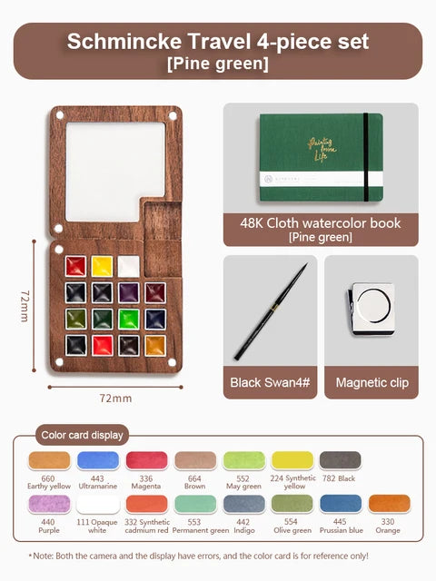 Mini watercolor paint box and small notebook Mingke 8-color wooden box mini drawing board solid watercolor painting