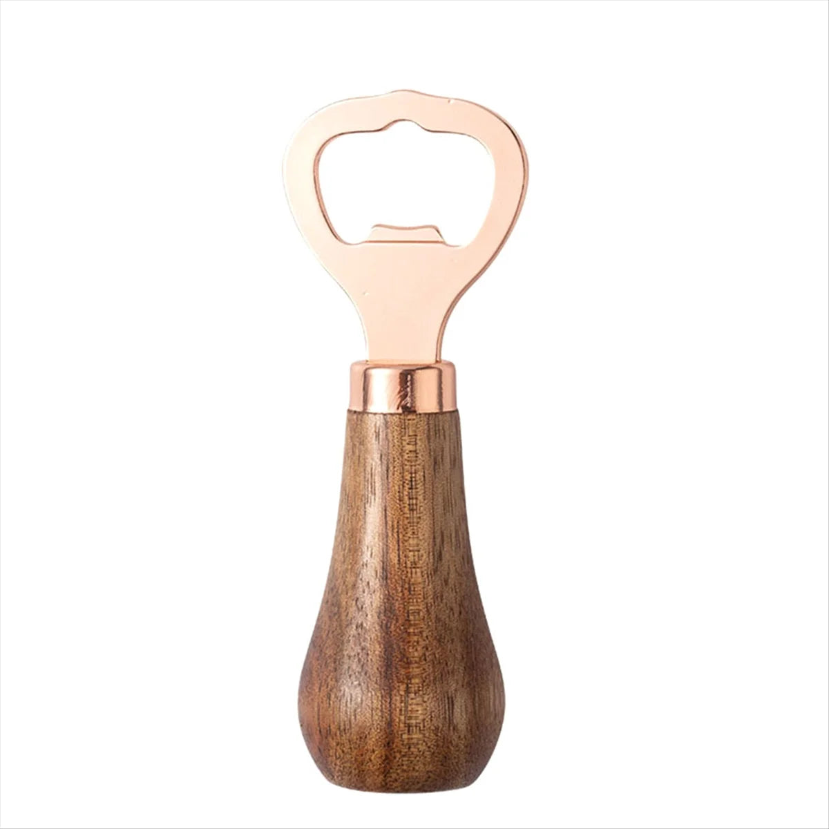 Stainless Steel Beer Bottle Opener with Wood Handle, Kitchen Tools, Anniversary Wedding Gift Rose Gold