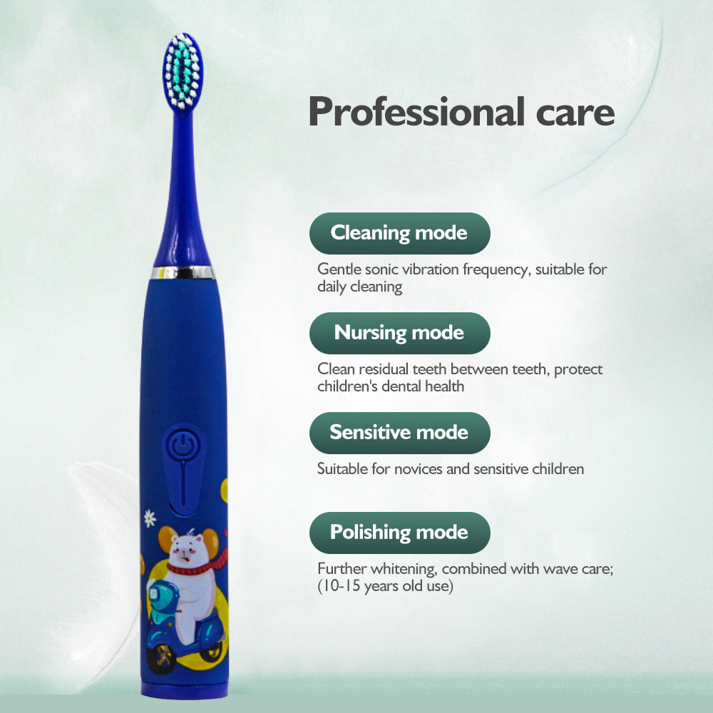 3-Speed Sonic Children's Electric Toothbrush USB Household Soft Bristle Brush Head Toothbrush Portable Cartoon Toothbrush Waterproof